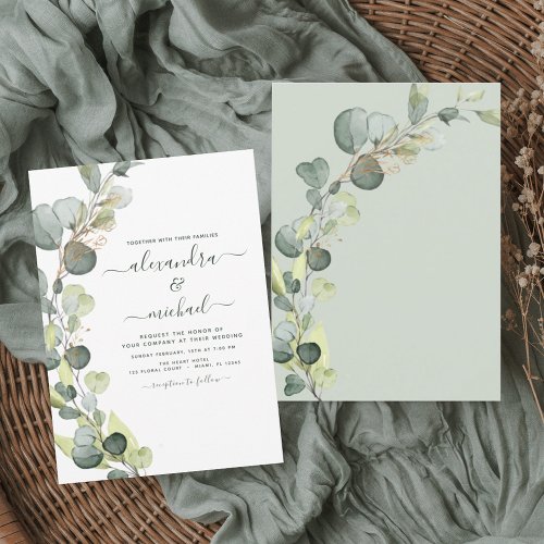 Eucalyptus Greenery Succulent Elegant Wedding Invitation