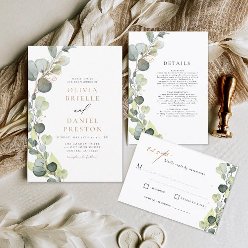 Eucalyptus Greenery Succulent Elegant Wedding Invitation
