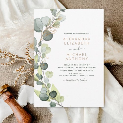 Eucalyptus Greenery Succulent Elegant Wedding Invitation