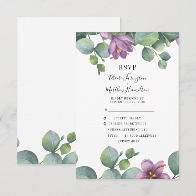 Eucalyptus Greenery Succulent Floral Wedding RSVP Card (Front/Back)