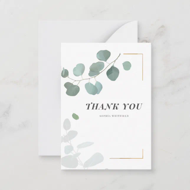 Eucalyptus Greenery Succulent Gold Frame Thank You Note Card | Zazzle