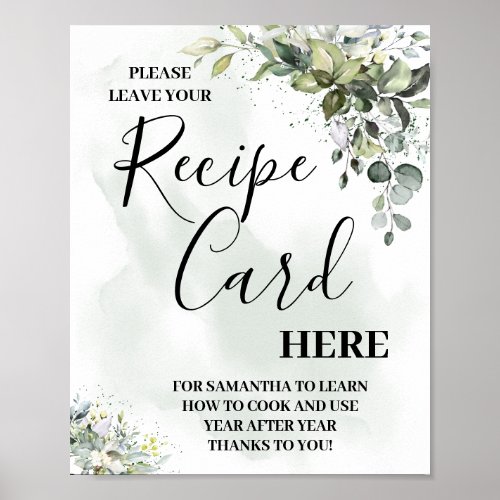 Eucalyptus greenery succulent recipe card sign