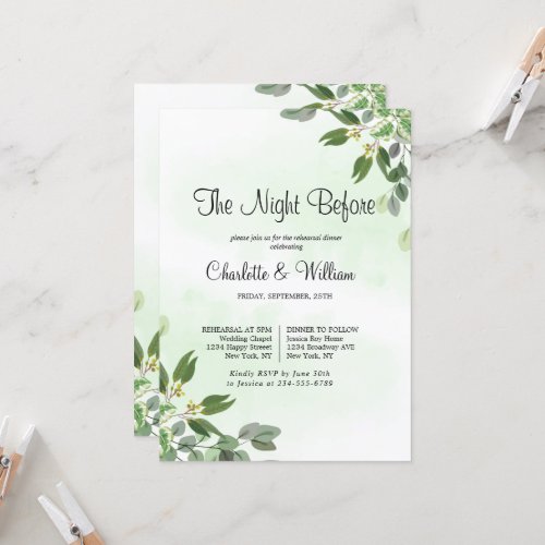 Eucalyptus Greenery Succulent Rehearsal Dinner Invitation