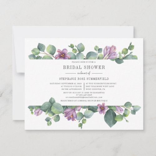 Eucalyptus Greenery Succulent Script Bridal Shower Invitation