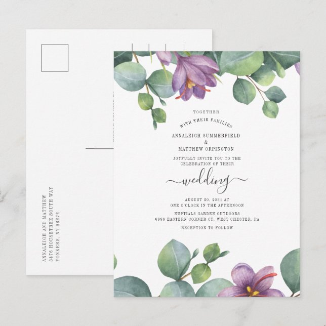 Eucalyptus Greenery Succulent Watercolor Wedding Invitation Postcard (Front/Back)