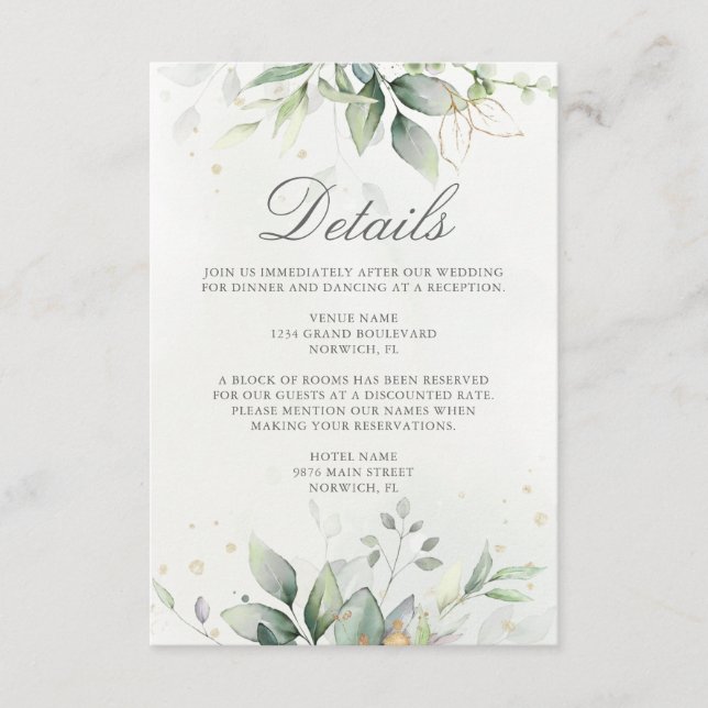 Eucalyptus Greenery Succulent Wedding Enclosure Card (Front)