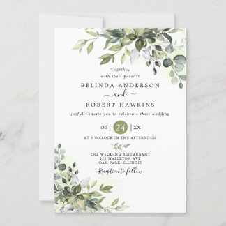 Eucalyptus Greenery Succulent Wedding Invitation