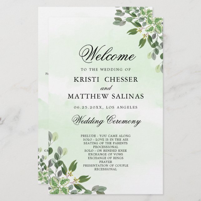 Eucalyptus Greenery Succulent Wedding Programs (Front/Back)