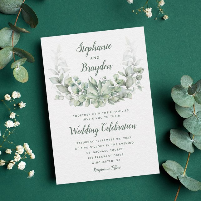 Eucalyptus Greenery Succulent Wreath Wedding Invitation (Creator Uploaded)