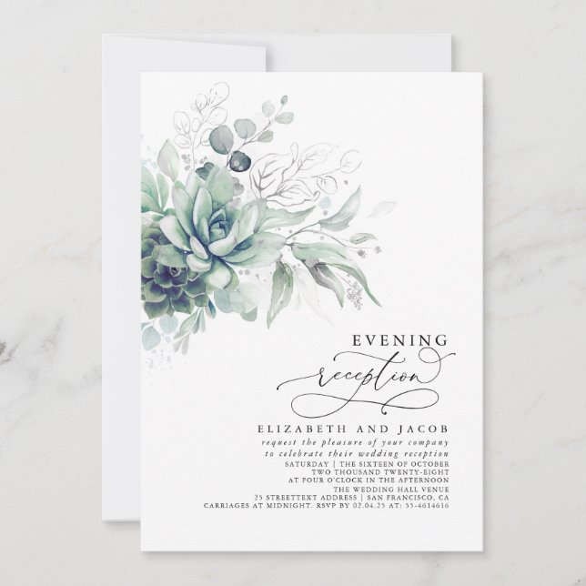 Eucalyptus Greenery Succulents Evening Reception I Invitation (Front)