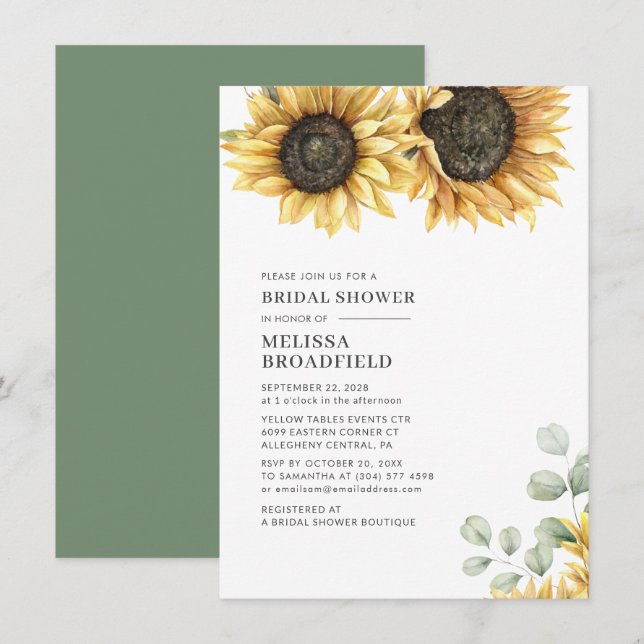 Eucalyptus Greenery Sunflower Bridal Shower Invitation (Front/Back)