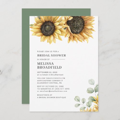 Eucalyptus Greenery Sunflower Bridal Shower Invitation