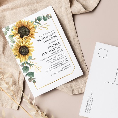 Eucalyptus Greenery Sunflower Brunch with Bride Invitation Postcard