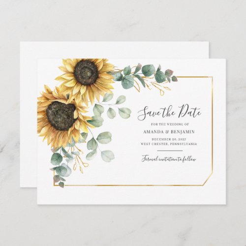 Eucalyptus Greenery Sunflower Floral Save The Date
