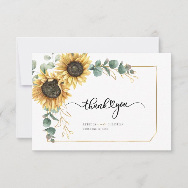 Eucalyptus Greenery Sunflower Floral Succulent Thank You Card (Front)