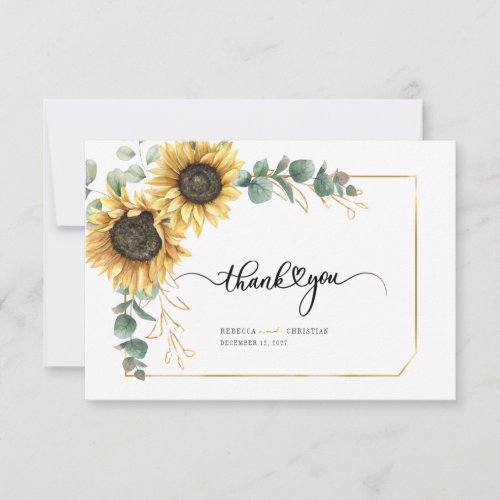Eucalyptus Greenery Sunflower Floral Succulent Thank You Card
