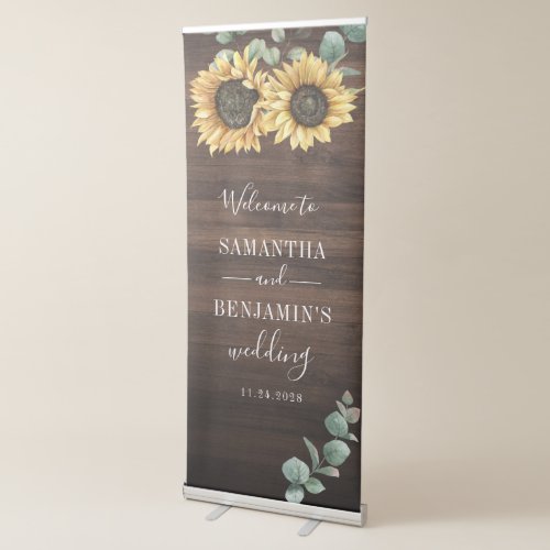 Eucalyptus Greenery Sunflower Rustic Wedding Retractable Banner