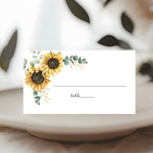 Eucalyptus Greenery Sunflower Script Wedding Table Place Card