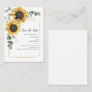 Eucalyptus Greenery Sunflower Wedding Save Date Note Card