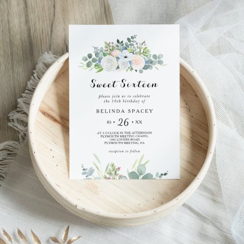 Eucalyptus Greenery Sweet Sixteen Birthday Party Invitation