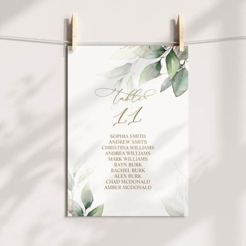 Eucalyptus Greenery Table Number 11 Seating Chart