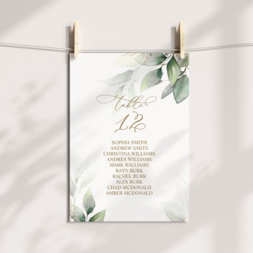 Eucalyptus Greenery Table Number 12 Seating Chart