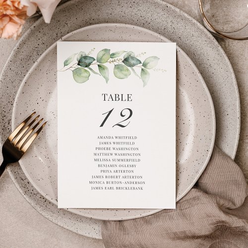 Eucalyptus Greenery Table Number 12 Seating Chart