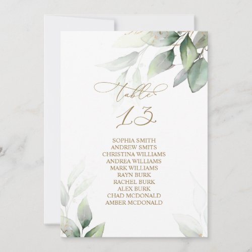 Eucalyptus Greenery Table Number 13 Seating Chart