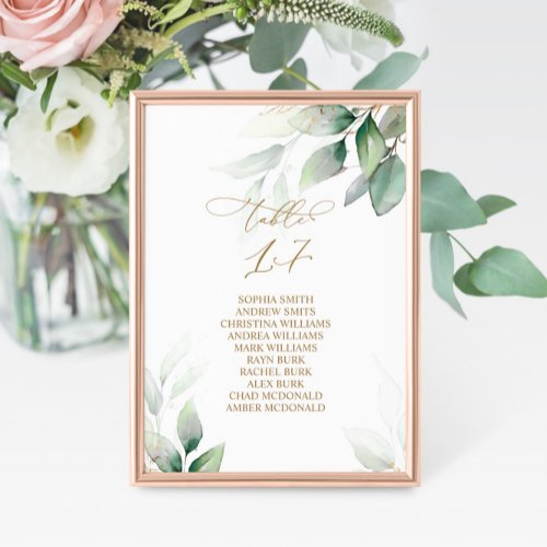 Eucalyptus Greenery Table Number 17 Seating Chart
