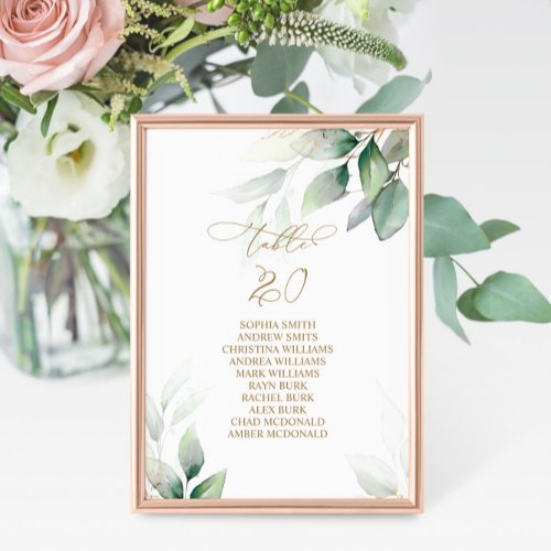 Eucalyptus Greenery Table Number 20 Seating Chart