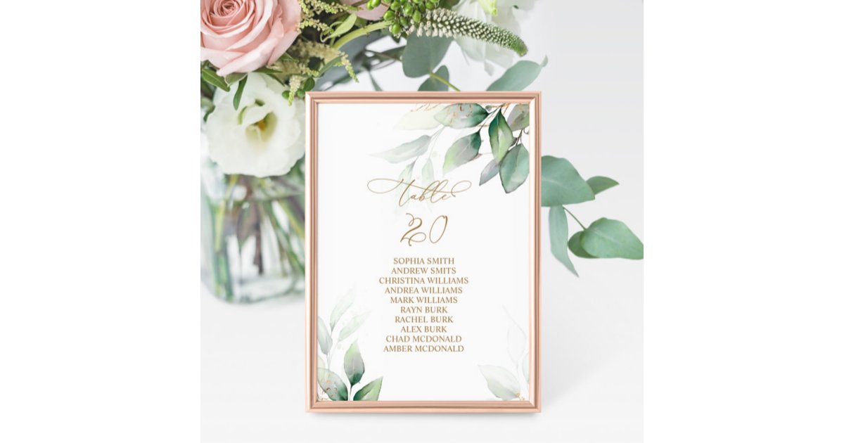 Eucalyptus Greenery Table Number 20 Seating Chart Zazzle