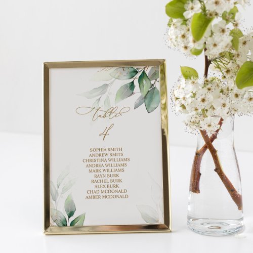 Eucalyptus Greenery Table Number 4 Seating Chart