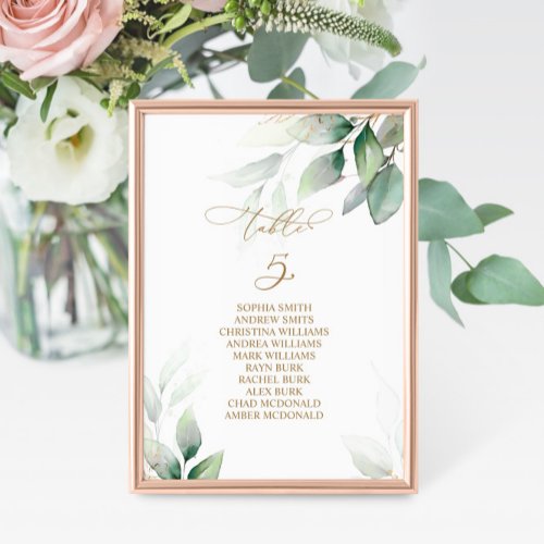 Eucalyptus Greenery Table Number 5 Seating Chart
