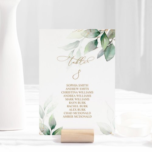 Eucalyptus Greenery Table Number 8 Seating Chart
