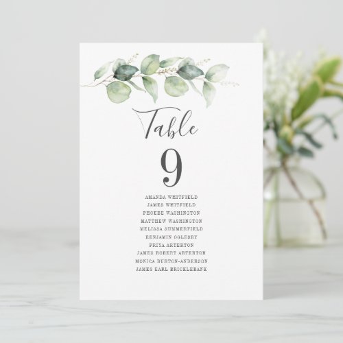 Eucalyptus Greenery Table Number 9 Seating Chart