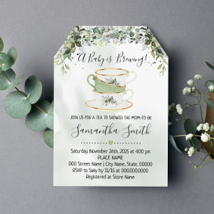 Eucalyptus greenery tea Baby Shower invitation