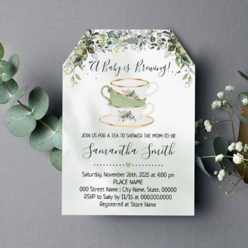 Eucalyptus greenery tea Baby Shower invitation