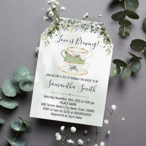 Eucalyptus greenery tea bridal shower invitation