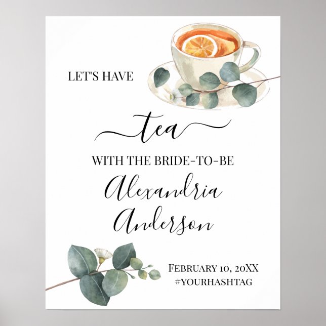 Eucalyptus Greenery Tea Bridal Shower Welcome Sign (Front)