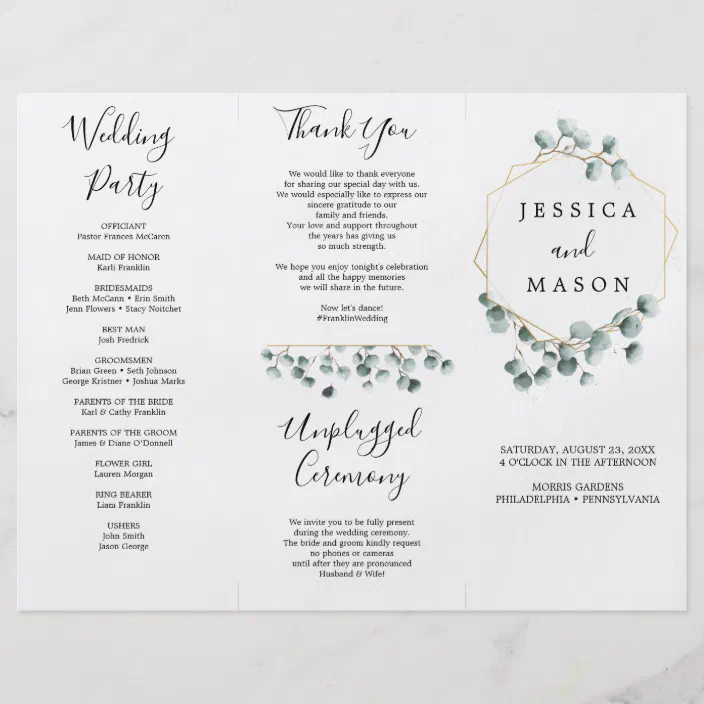 Eucalyptus Greenery Tri Fold Wedding Program Zazzle Com