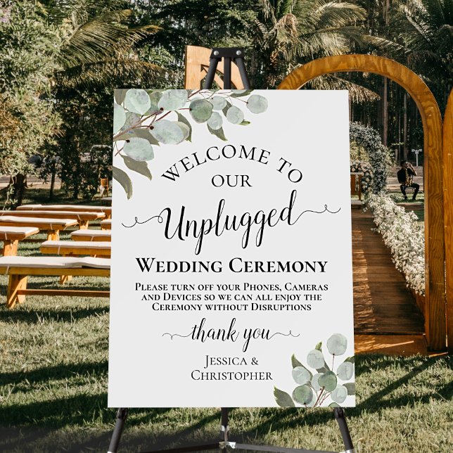 Eucalyptus & Greenery Unplugged Wedding Ceremony Foam Board (In Situ on Stand at Venue)