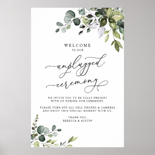 Eucalyptus Greenery Unplugged Wedding Ceremony Poster