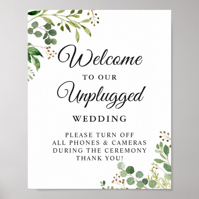 Eucalyptus Greenery Unplugged Wedding Sign (Front)