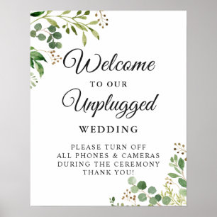 Eucalyptus Greenery Unplugged Wedding Sign
