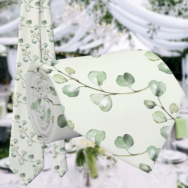 Eucalyptus Greenery Vine Sage Green Wedding Neck Tie (Creator Uploaded)