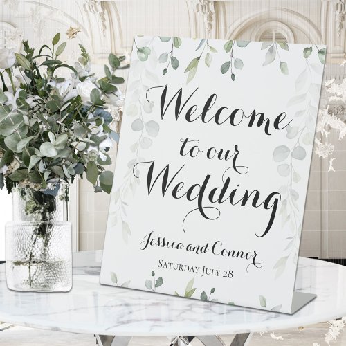 Eucalyptus Greenery Vines Welcome To Our Wedding Pedestal Sign