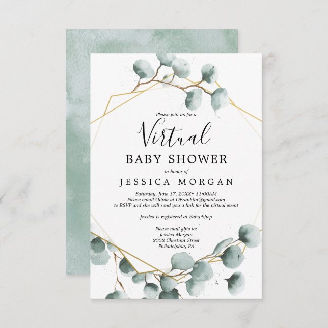 Eucalyptus Greenery Virtual Baby Shower Invitation (Front/Back)
