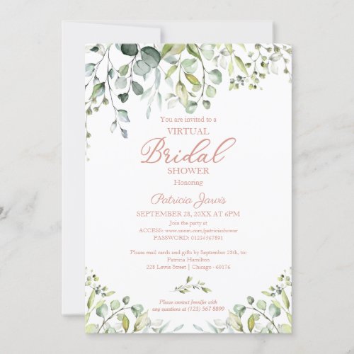 Eucalyptus Greenery Virtual Bridal Shower Invitati Invitation