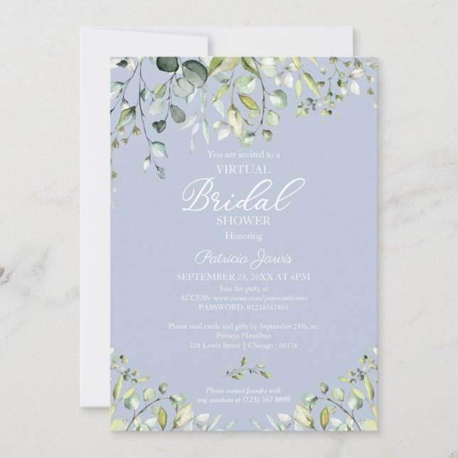 Eucalyptus Greenery Virtual Bridal Shower Invitati Invitation (Front)