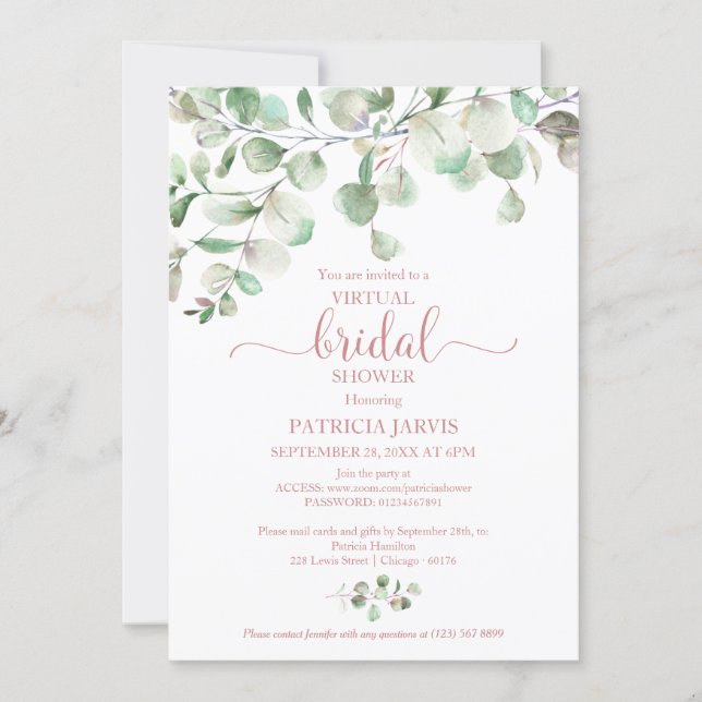 Eucalyptus Greenery Virtual Bridal Shower Invitation (Front)